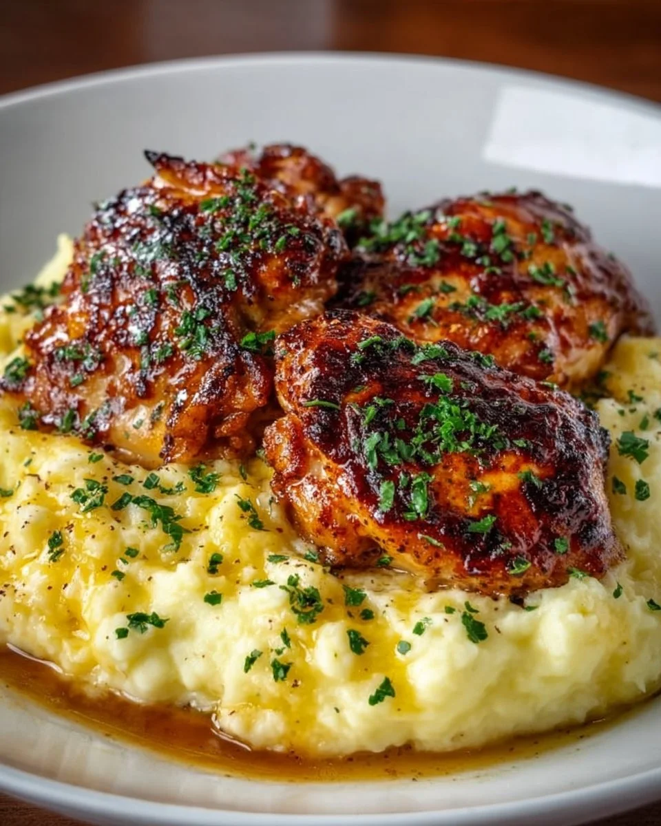 Chipotle Honey Chicken Thighs with Smoked Gouda Mashed Potatoes