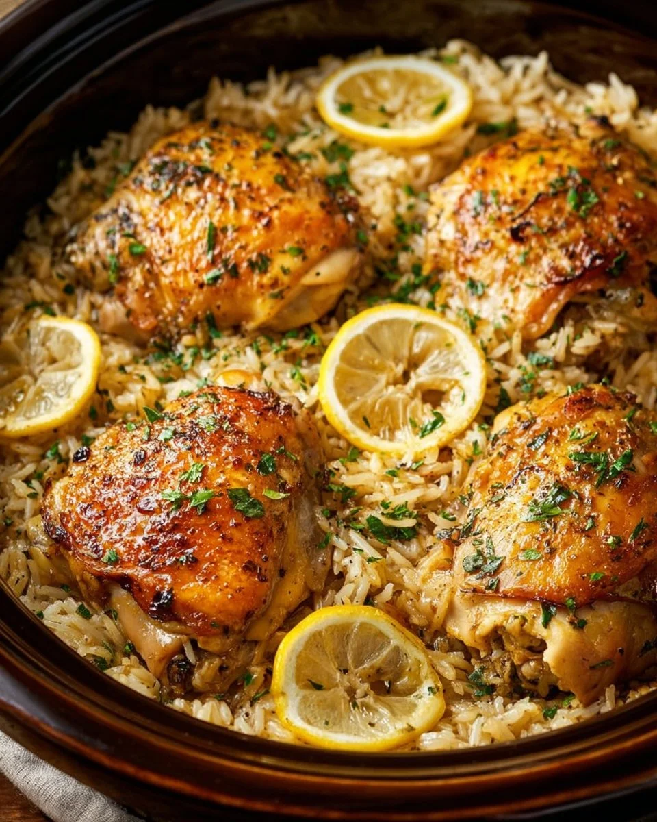 Slow Cooker Lemon Herb Chicken with Fluffy Rice