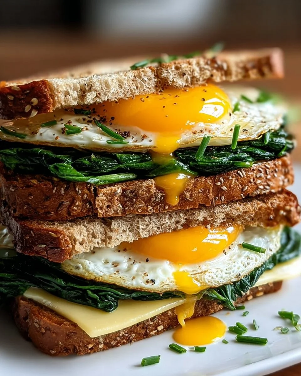 Frühstückssandwich mit Spinat und Ei