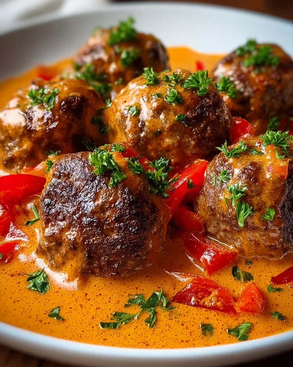 Hackbällchen in cremiger Paprikasoße