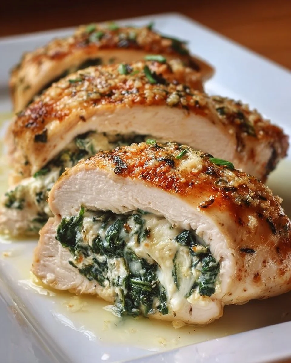 Gefüllte Hähnchenbrust mit Frischkäse und Spinat