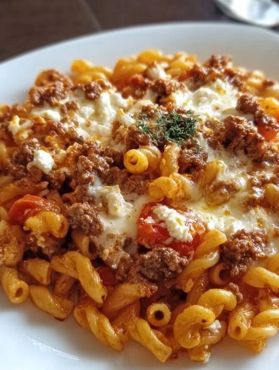 Griechischer Nudel-Auflauf mit Feta und Hackfleisch