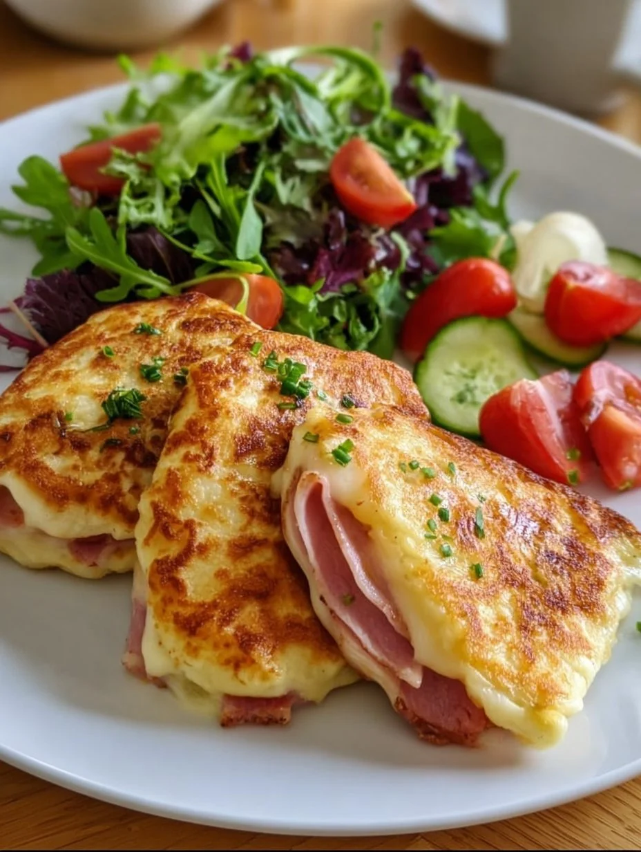 Low Carb Schinken-Mozzarella-Pfannkuchen mit Salat