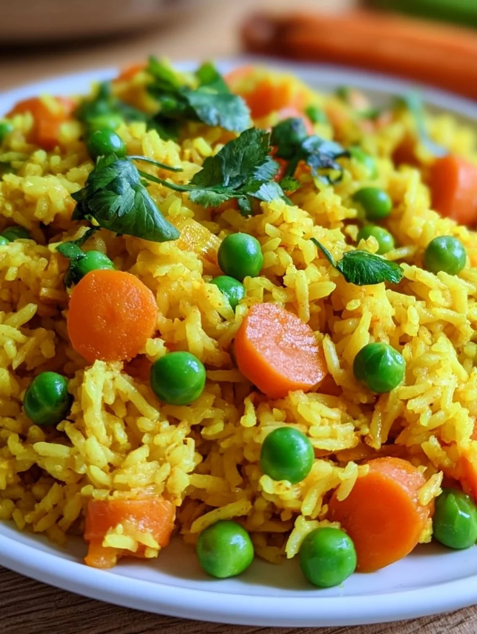 Curry rice with peas and carrots