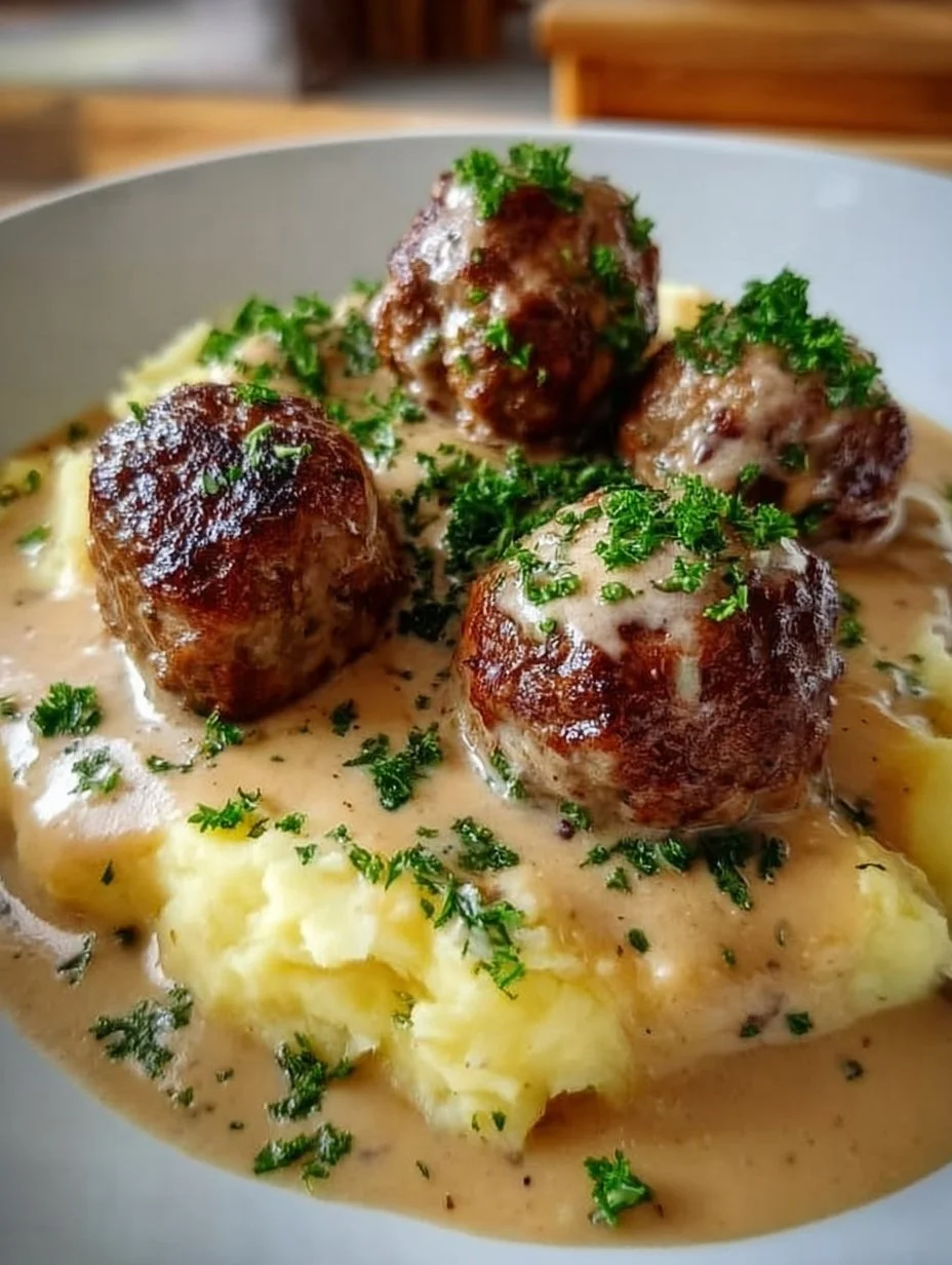Hackbällchen in cremiger Sauce mit Kartoffelpüree
