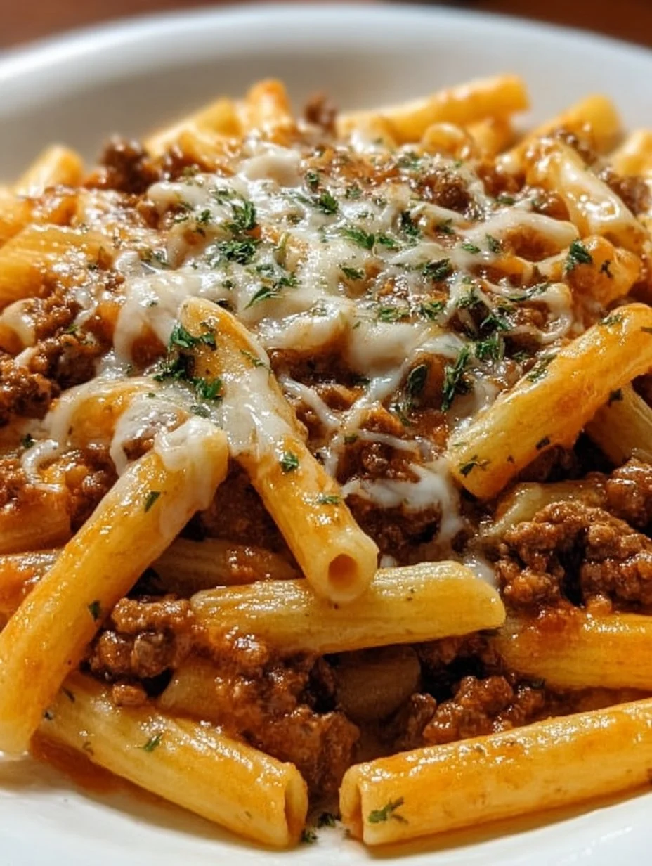 Noodles with red ground meat cheese sauce