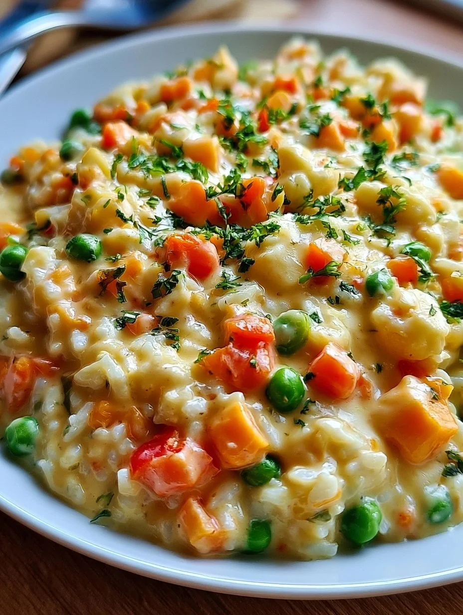 Cremiger Reis mit Gemüse-Frischkäse-Sauce