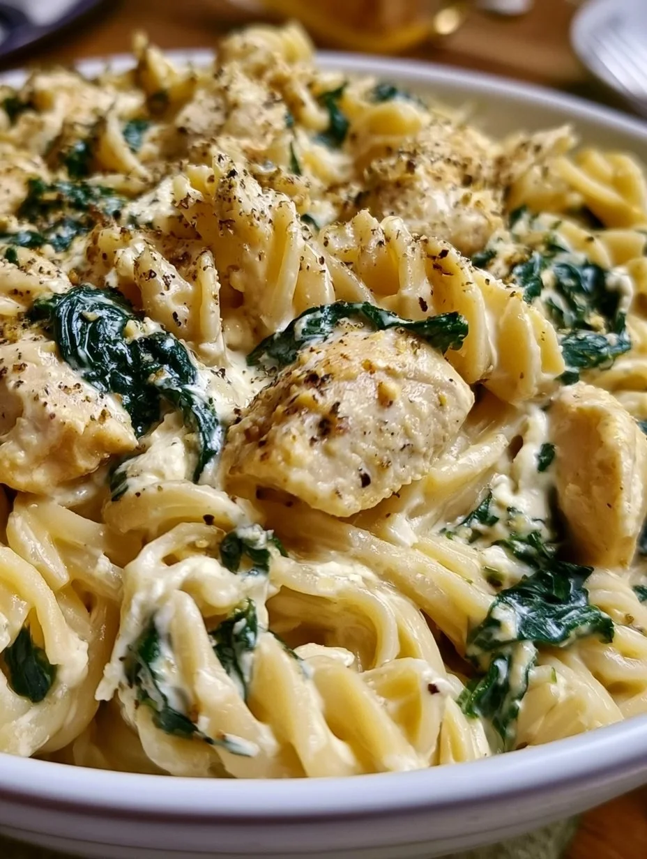 Frischkäse Spinat Hähnchen Pasta
