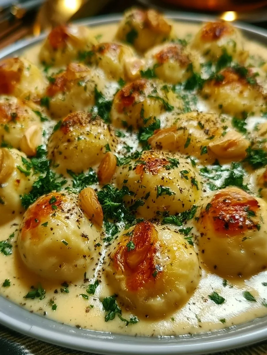 Kartoffeln in Knoblauch-Sahnesauce