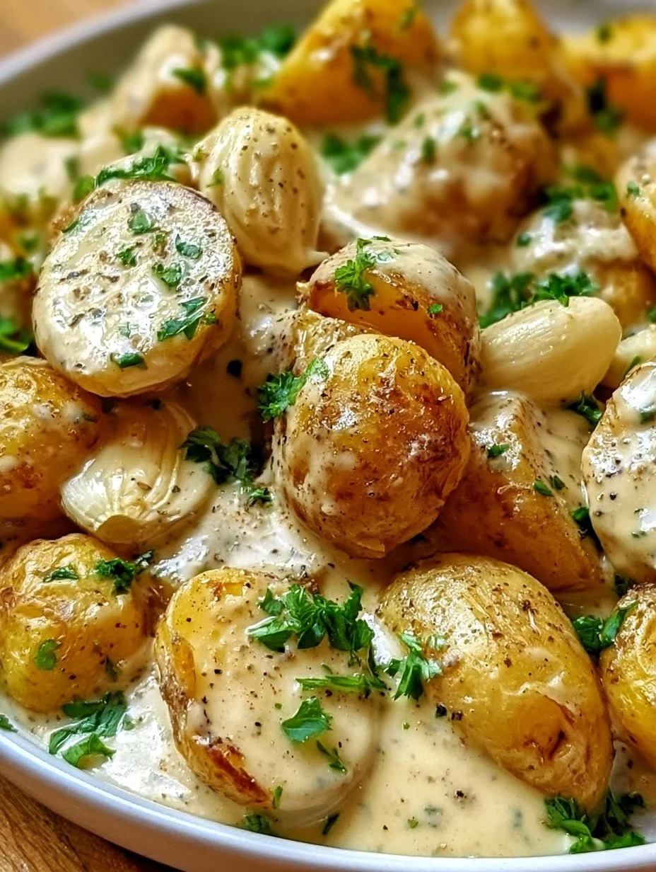 Kartoffeln mit Knoblauch-Sahnesauce