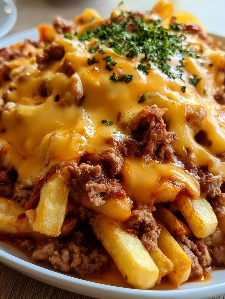 Ofengericht mit Pommes und Hackfleisch