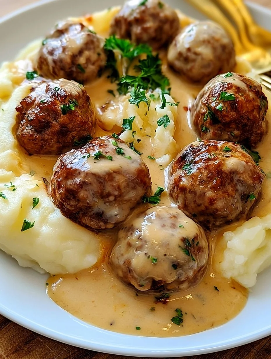 Unwiderstehliche Hackbällchen in cremiger Sauce mit Kartoffelpüree