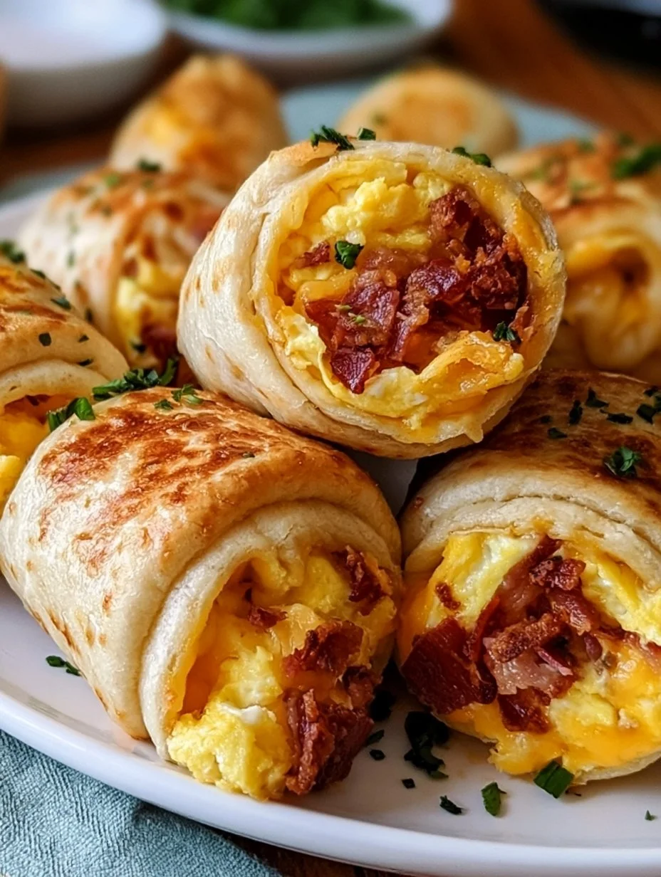 Frühstücksrollen mit Rührei, Käse und Speck