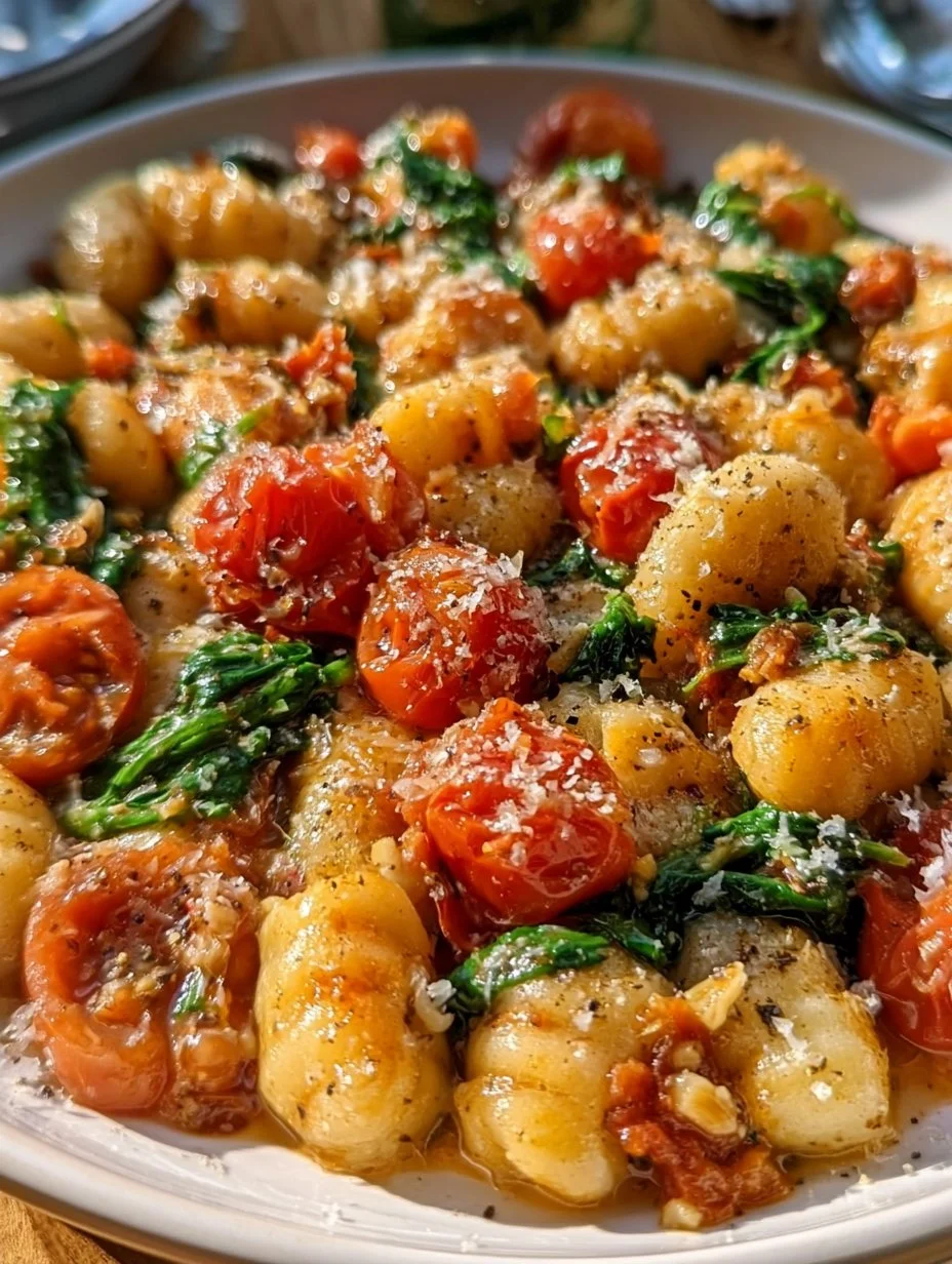Gnocchi with tomatoes and spinach