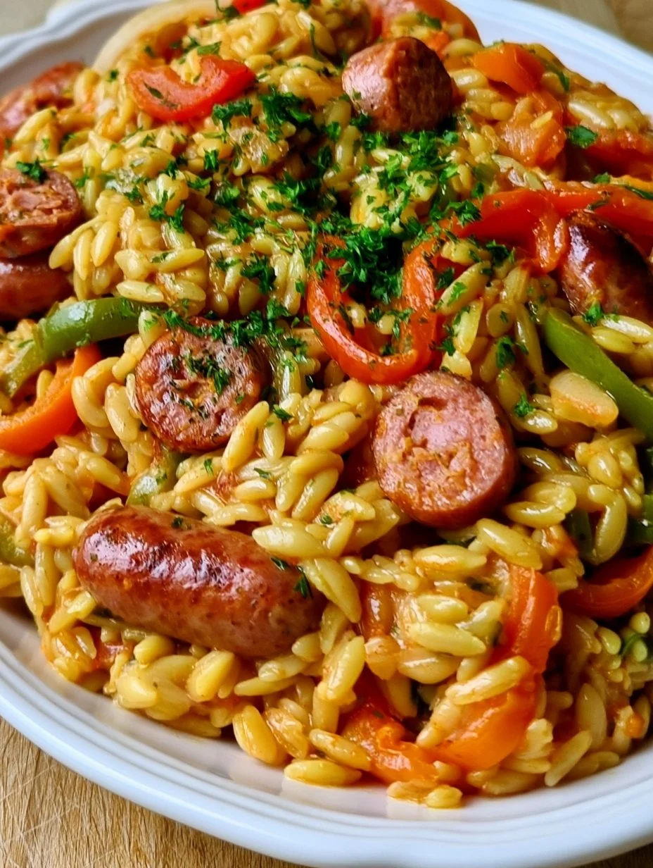 Kritharaki-Pfanne mit Würstchen