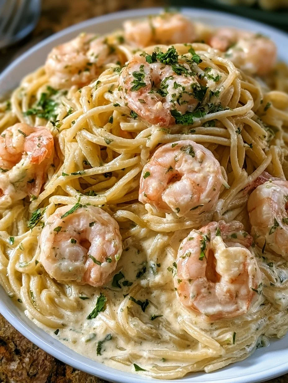 Spaghetti with Shrimp in a Creamy Cream Cheese Sauce
